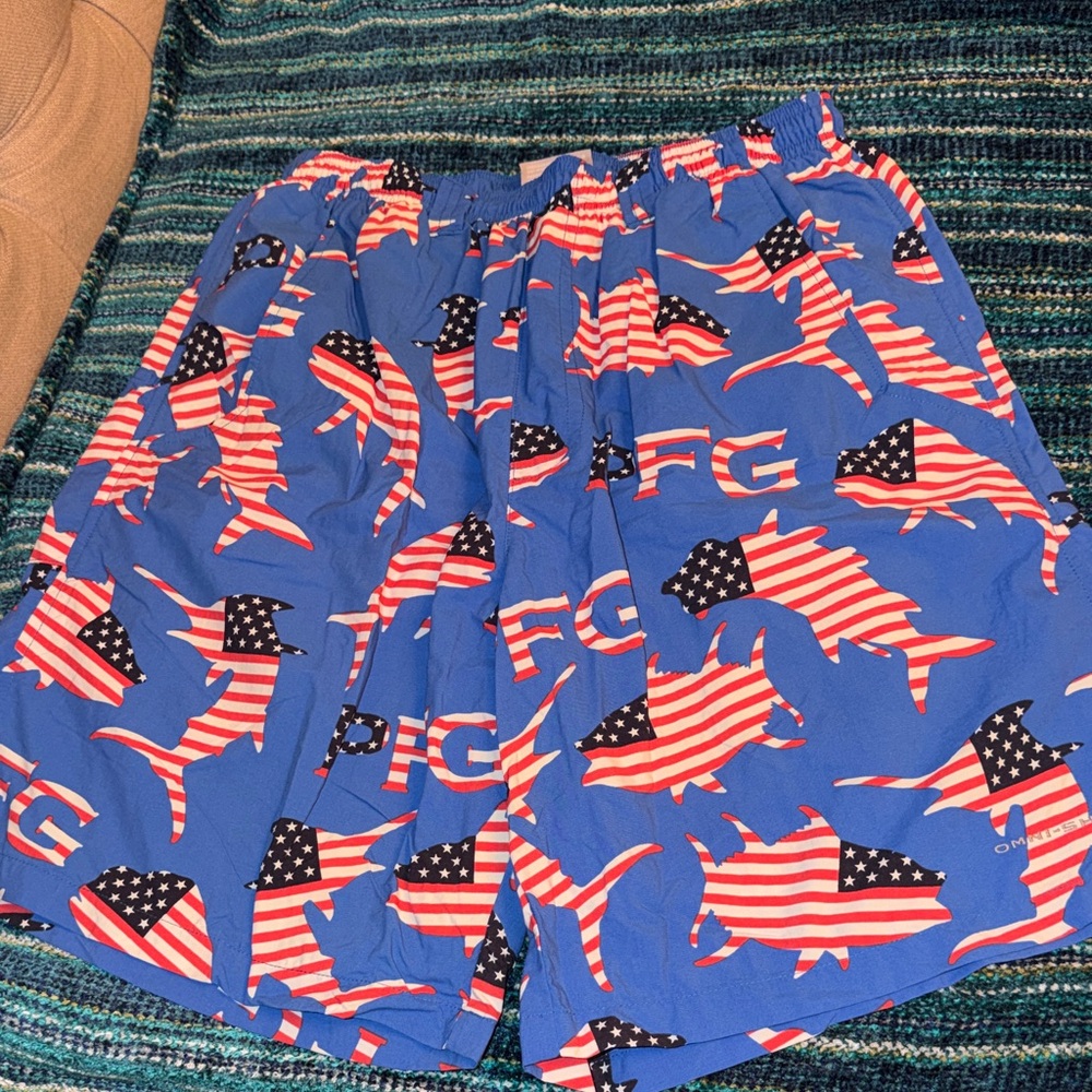 USA Patriotic Shark Print Men’s Swim Shorts - Red / White / Blue